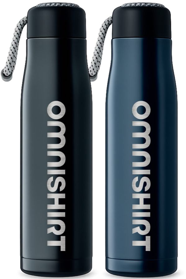 Dvoustěnná nerezová láhev 500 ml s poutkem - termo lahev s gravírováním | Omnishirt