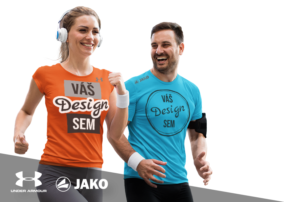 Mladý pár ve sportovních tričkách s vlastním motivem