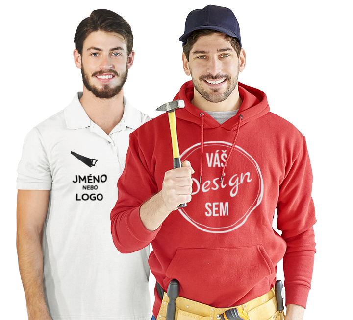 Tisk firemního oblečení - Dva muži ve firemním oblečení s vlastními návrhy