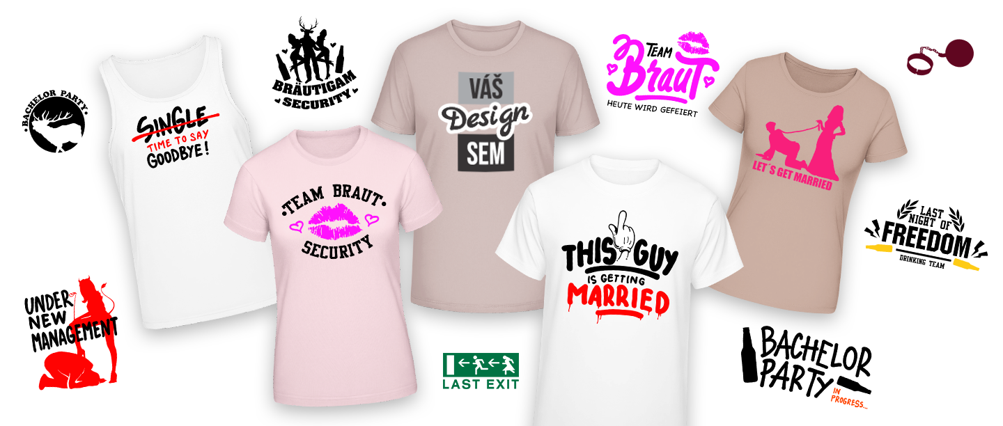 Potisk triček - Trička s různými motivy rozlučky se svobodou