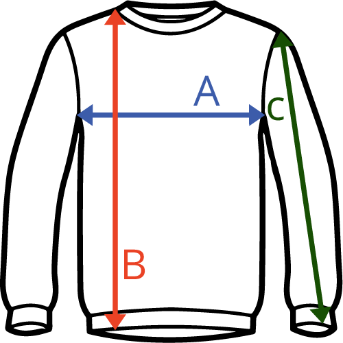Mikina bez kapuce Unisex Tabulka velikostí